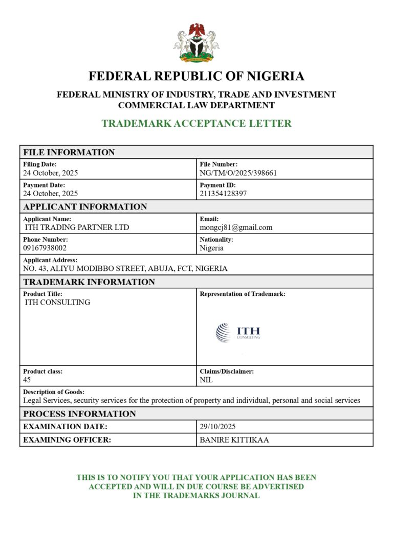 ITH CONSULTING Trademark page 0001